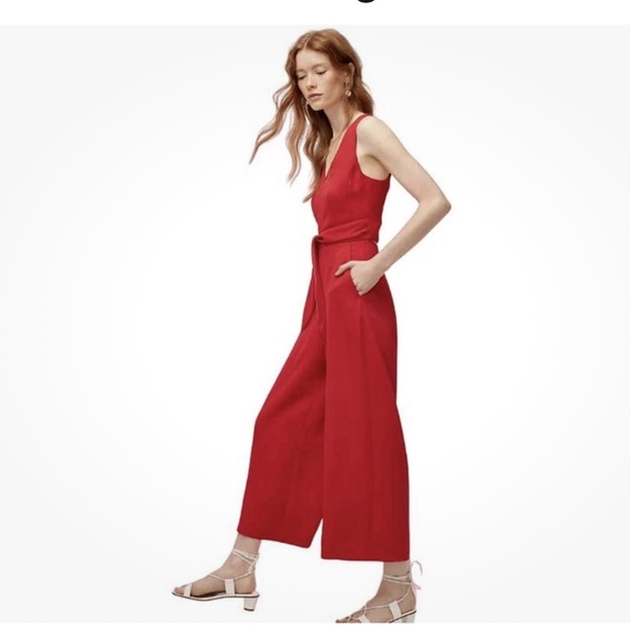 Wilfred Pants - Wilfred Red Sleeveless open back Jumpsuit with Tie Back wide leg size 4 holiday